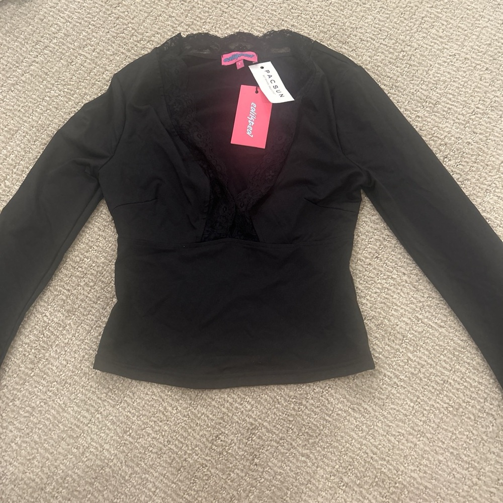 Edikted Black Lace V-Neck Blouse